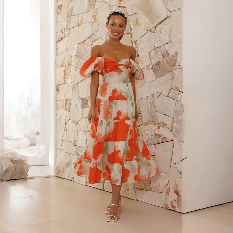 Vestido de fiesta largo con diseño floral delicado