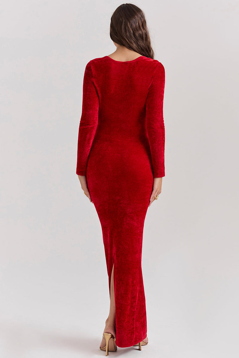 Vestido sofisticado de gala con escote profundo y mangas largas