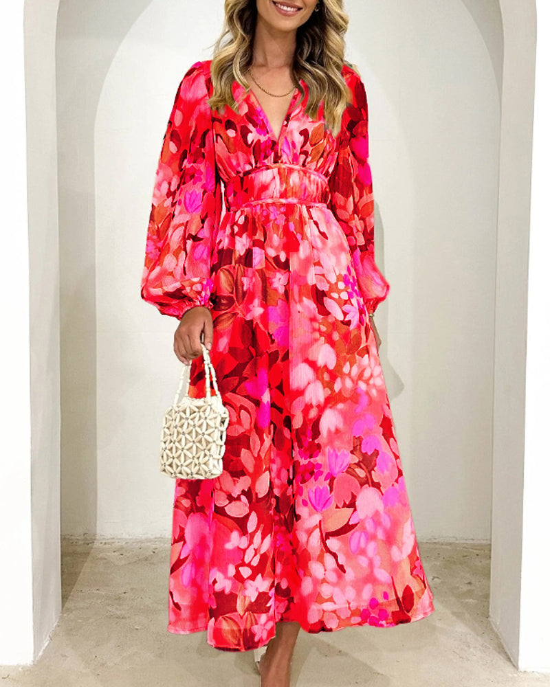 Vestido maxi sofisticado con diseño floral y mangas con volumen