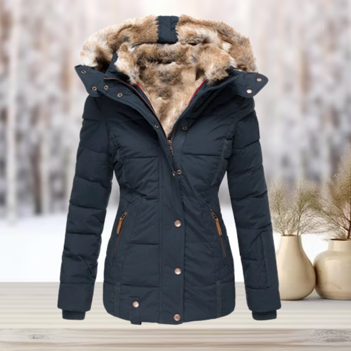 Abrigo tipo parka para invierno con capucha profunda y diseño moderno