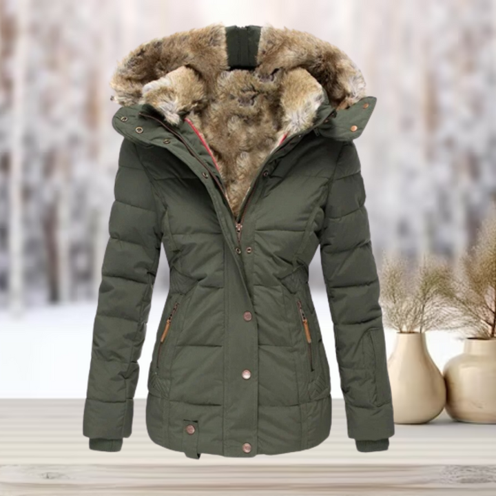 Abrigo tipo parka para invierno con capucha profunda y diseño moderno