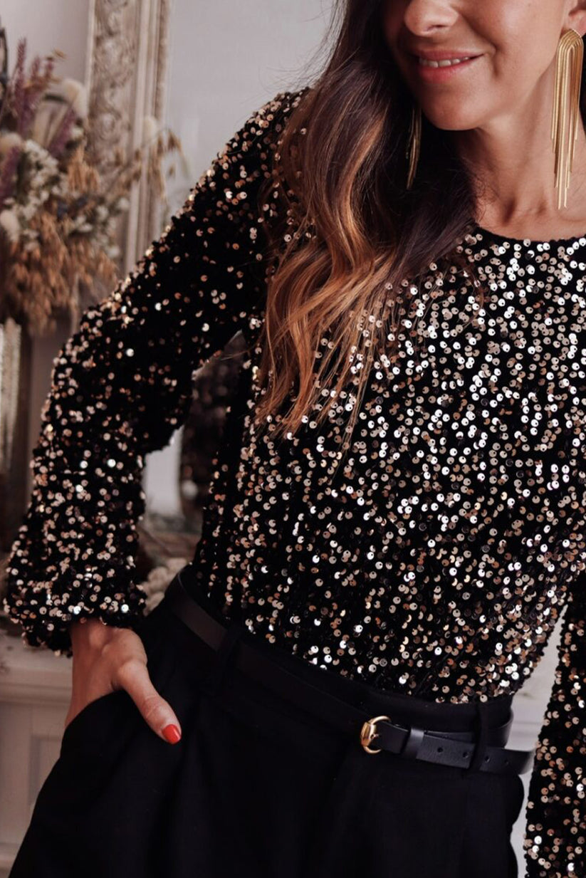 Body sofisticado con cuello en V, acabado brillante y mangas elegantes