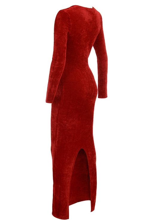 Vestido sofisticado de gala con escote profundo y mangas largas