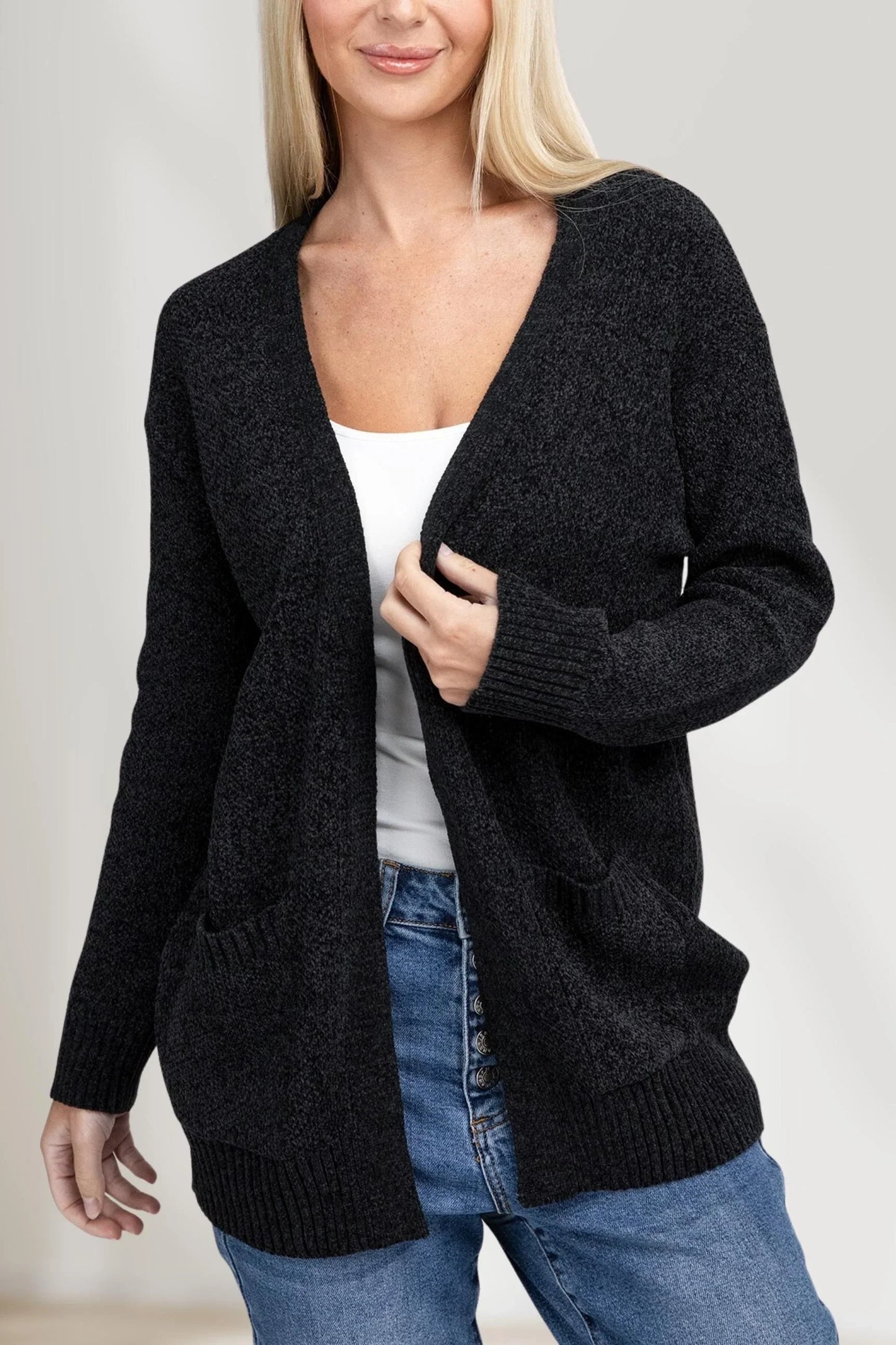 Elegante Cárdigan Abierto de Suéter para Vestir con Estilo