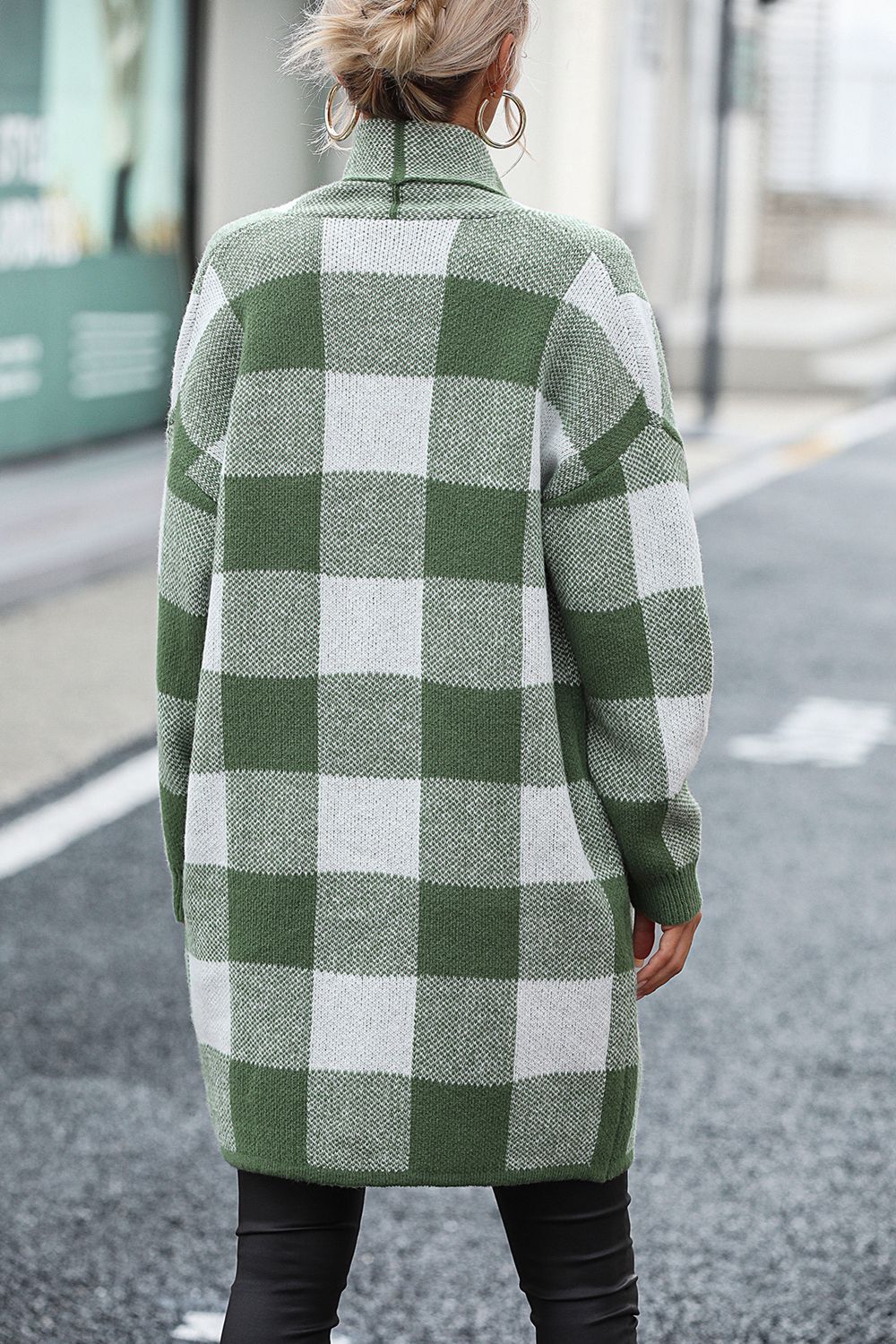 Cardigan de Cuadros con Manga Larga y Bolsillo por Ana