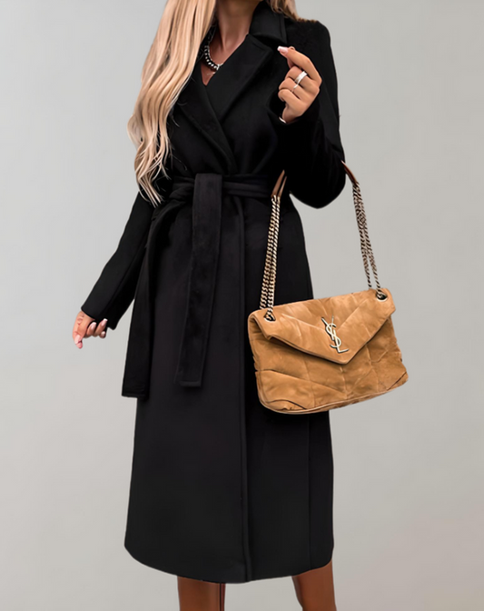 Chaqueta larga de otoño para mujer con cinturón cómodo y ajustable para un estilo sofisticado
