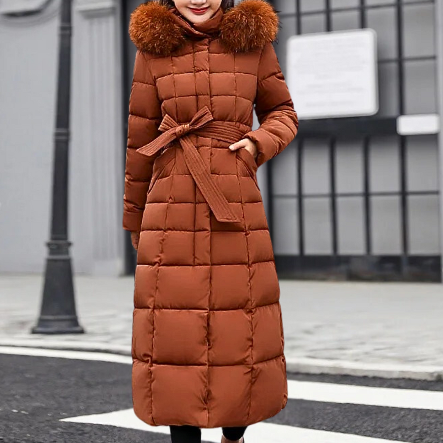 Abrigo largo y cálido para mujer con capucha y diseño actual