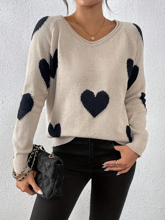 Jersey Femenino con Estilo y Cuello en V con Corazones