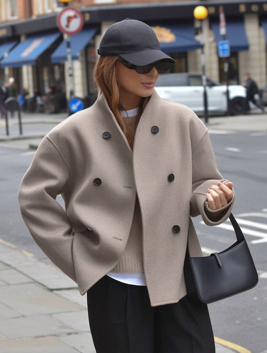 Chaqueta de mujer con doble botonadura, cuello alto y escote en V, estilo vintage para el día a día