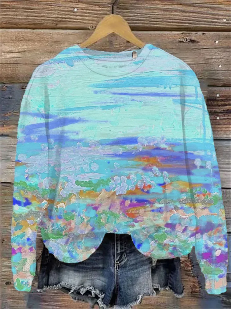 Sudadera luminosa con estampado interesante y mangas largas