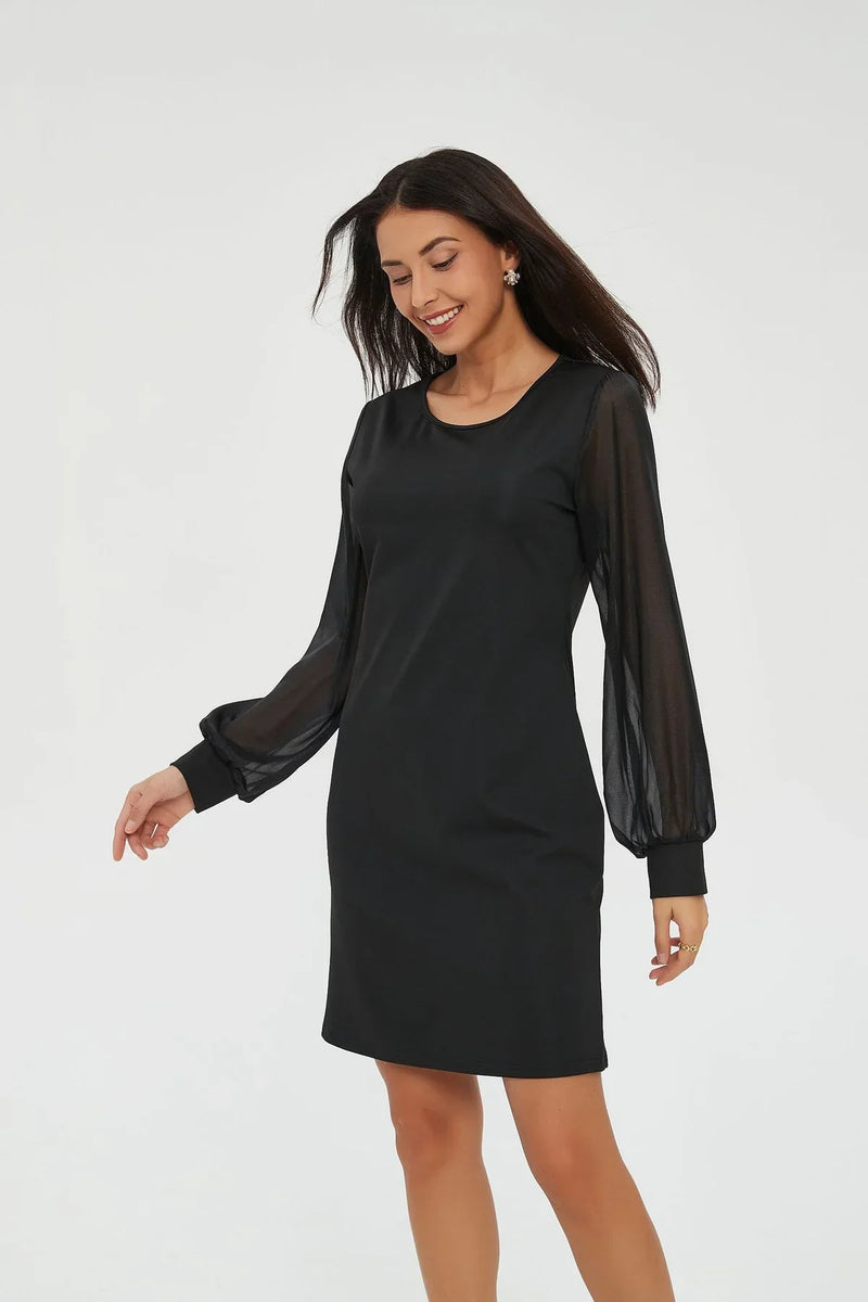 Vestido elegante para mujer con detalles de mangas translúcidas