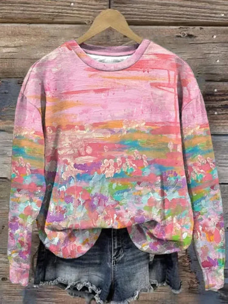 Sudadera luminosa con estampado interesante y mangas largas