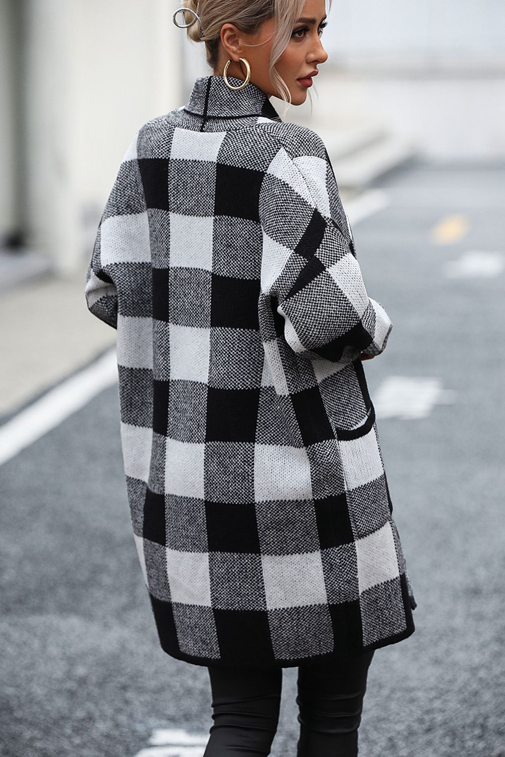 Cardigan de Cuadros con Manga Larga y Bolsillo por Ana