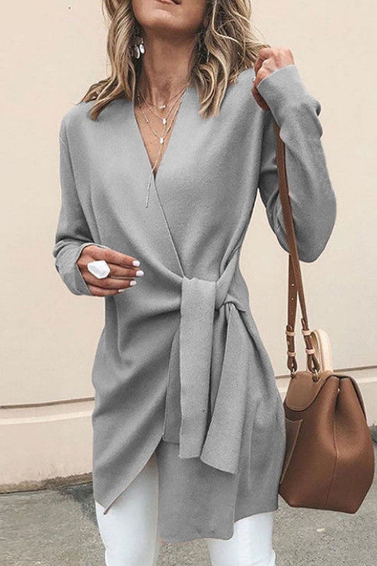 Chaqueta Tipo Wrap para Mujer con Cinturón y Escote en V