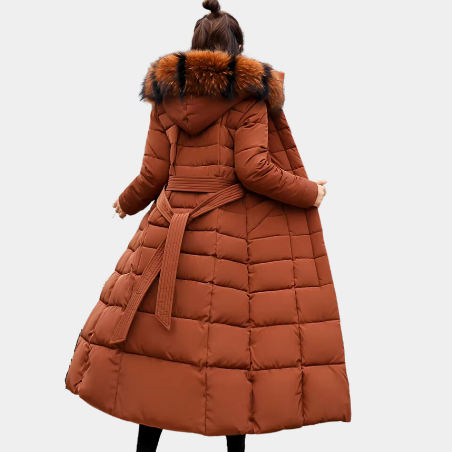 Abrigo largo y cálido para mujer con capucha y diseño actual