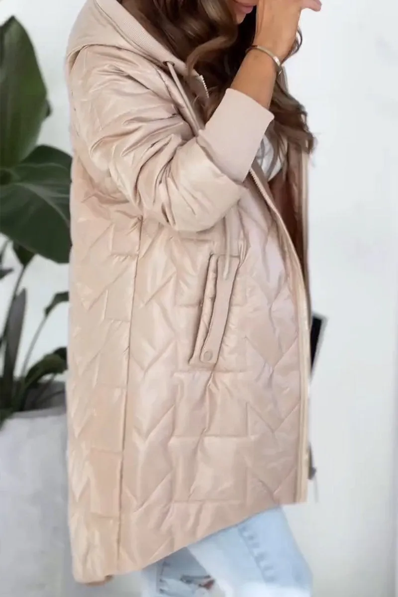 Abrigo de Invierno para Mujer en Color Sólido con Capucha y Cierre de Cremallera para Estilo