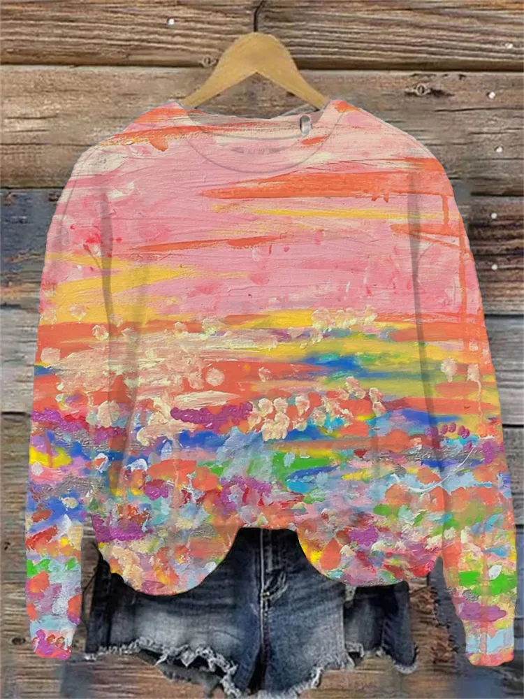Sudadera luminosa con estampado interesante y mangas largas