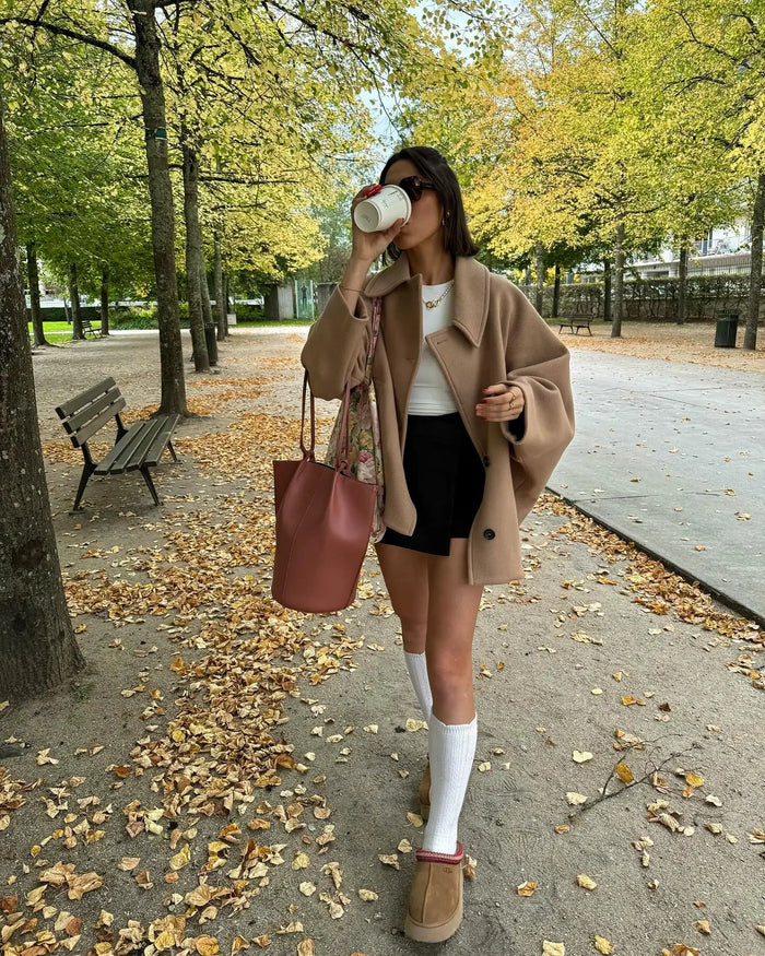 Chaqueta corta con estilo para mujer con corte holgado, solapas y botones