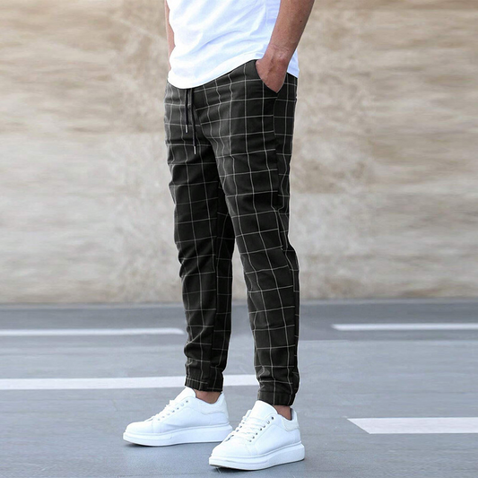 Pantalones casual para hombre con estampado de cuadros