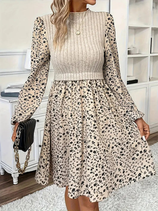 Vestido de manga larga con diseño floral moderno y chic