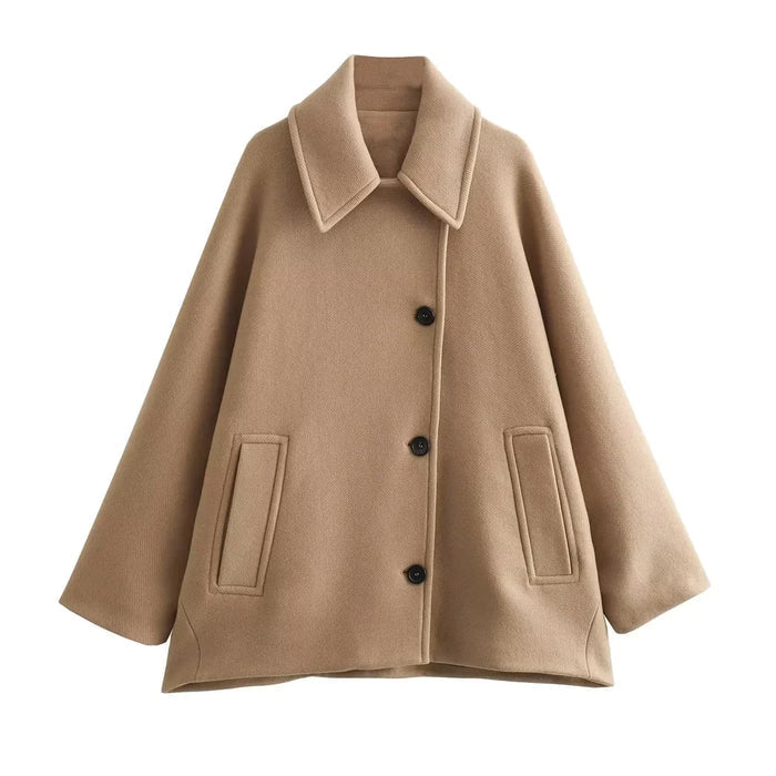 Chaqueta corta con estilo para mujer con corte holgado, solapas y botones