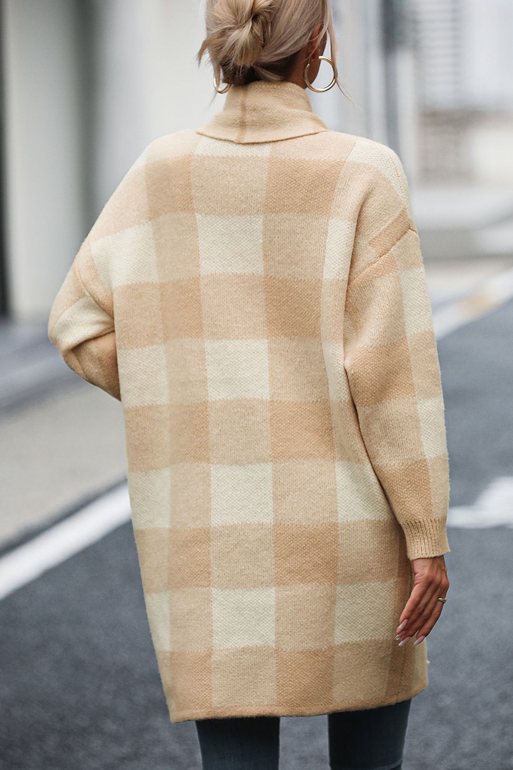 Cardigan de Cuadros con Manga Larga y Bolsillo por Ana