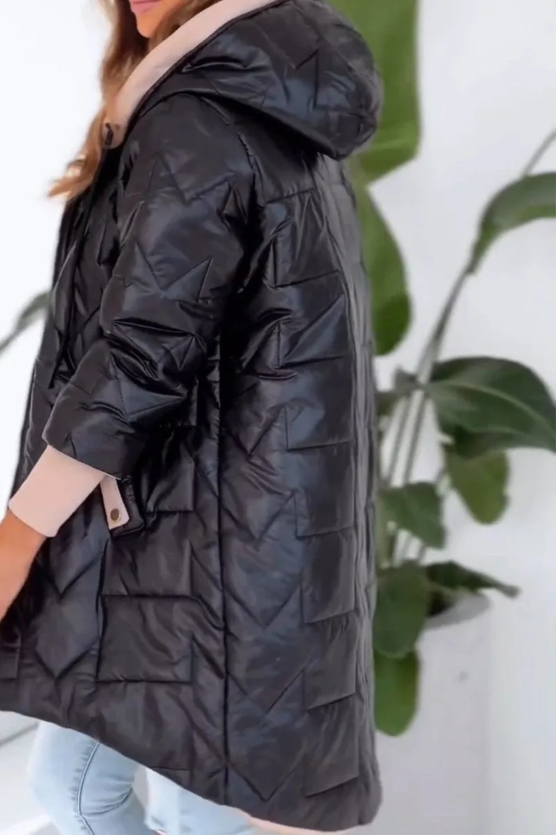 Abrigo de Invierno para Mujer en Color Sólido con Capucha y Cierre de Cremallera para Estilo