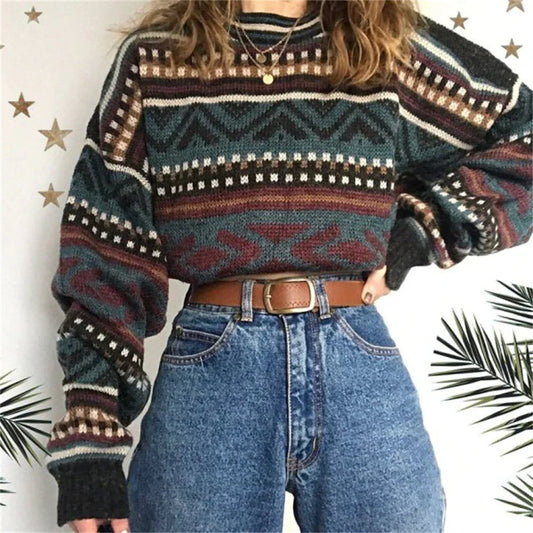 Suéter de mujer moderno con mangas largas y estampado invernal