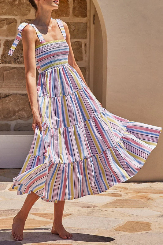 Vestido estampado de tirantes con patchwork