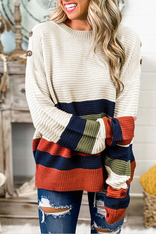 Laia - Jersey de rayas con mangas largas y botones en los hombros